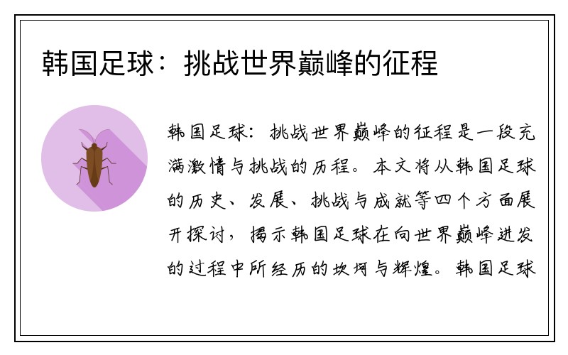 韩国足球：挑战世界巅峰的征程