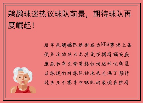 鹈鹕球迷热议球队前景，期待球队再度崛起！